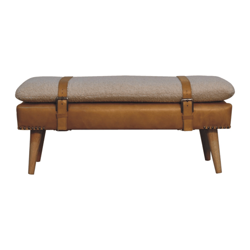 WillowStone Boucl�� Buffalo Hide Olive Green Leather Bench