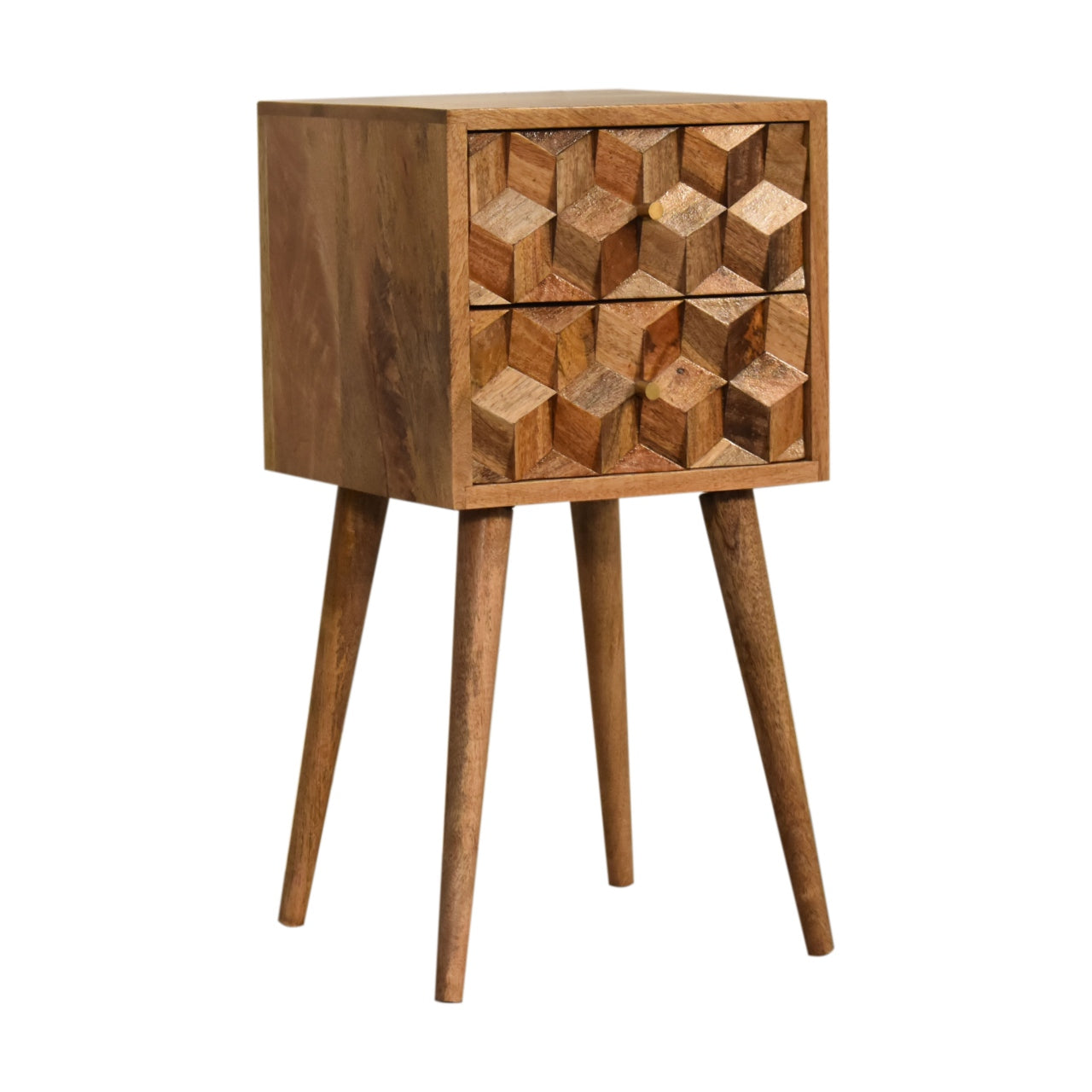Mini Cube Carved 2 Drawer Nightstand