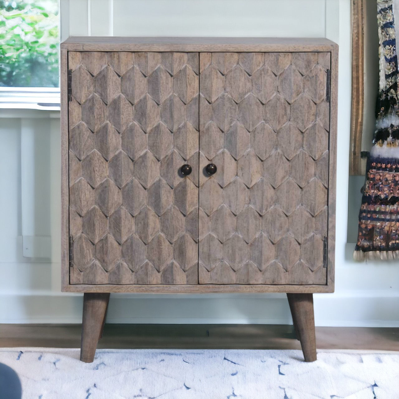 WillowStone Mini Pineapple Carved Stone Finish Cabinet