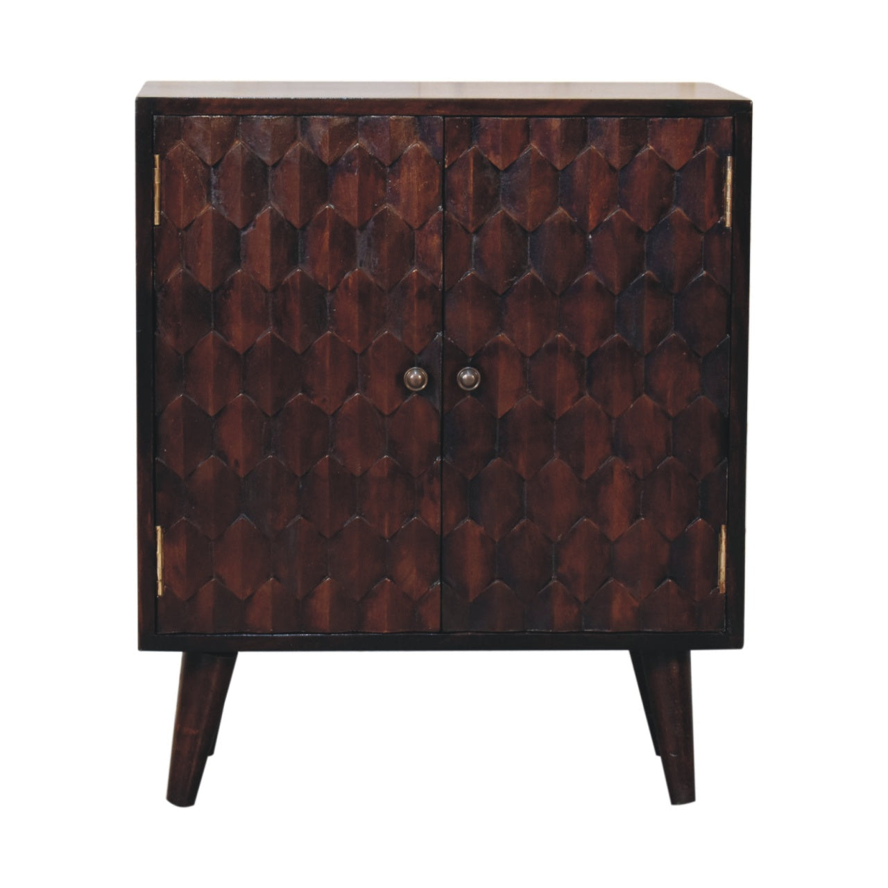 WillowStone Mini Pineapple Carved Light Walnut Cabinet