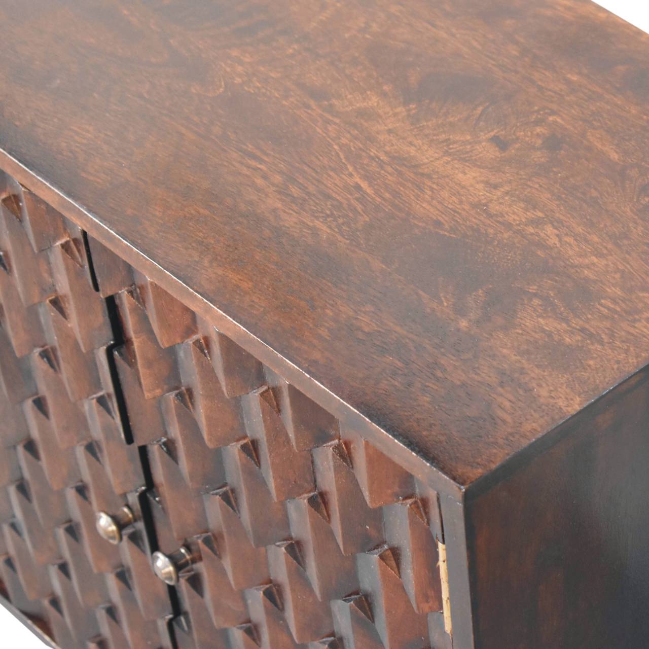 WillowStone Mini Pineapple Carved Light Walnut Cabinet