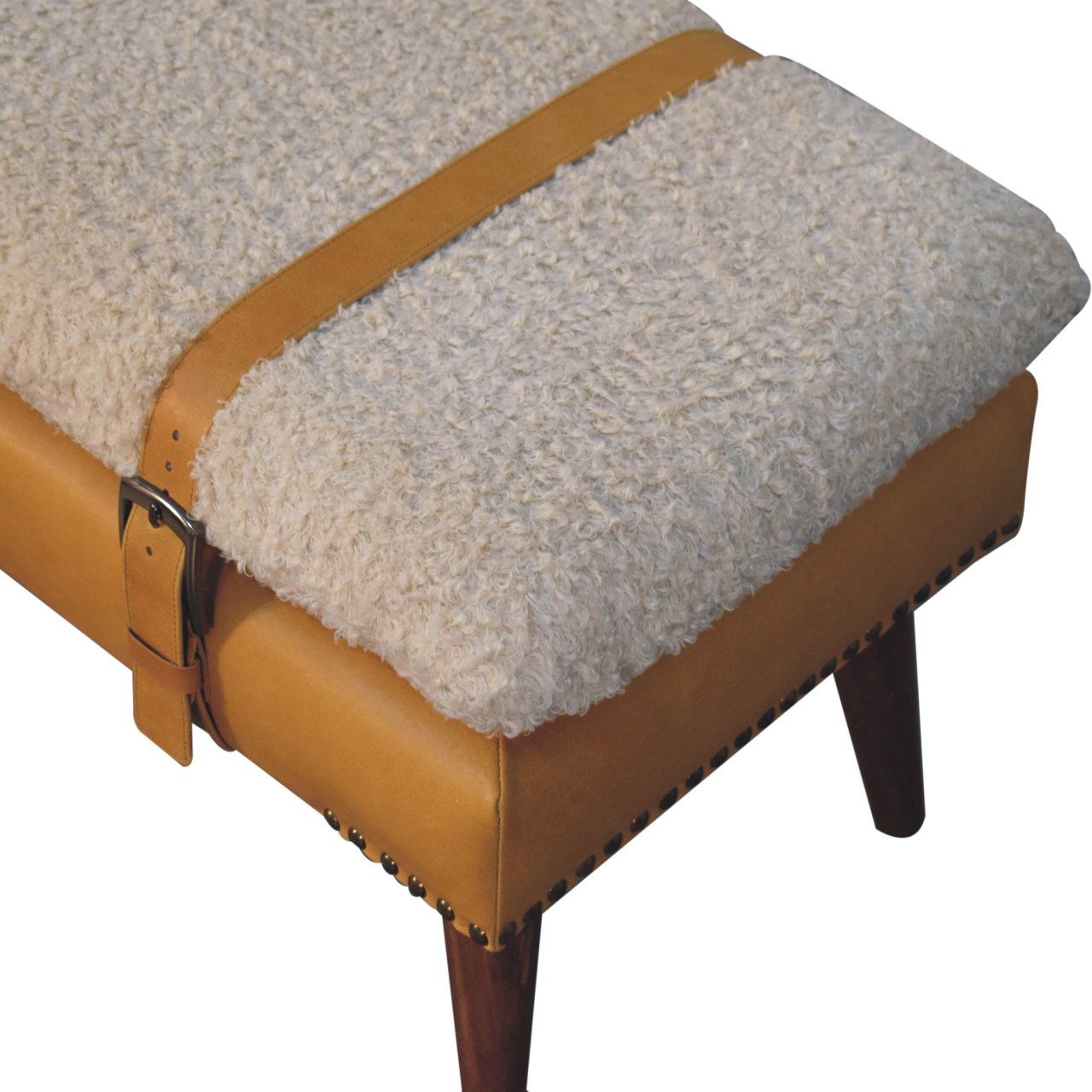 WillowStone Boucle x Tan Leather Bench