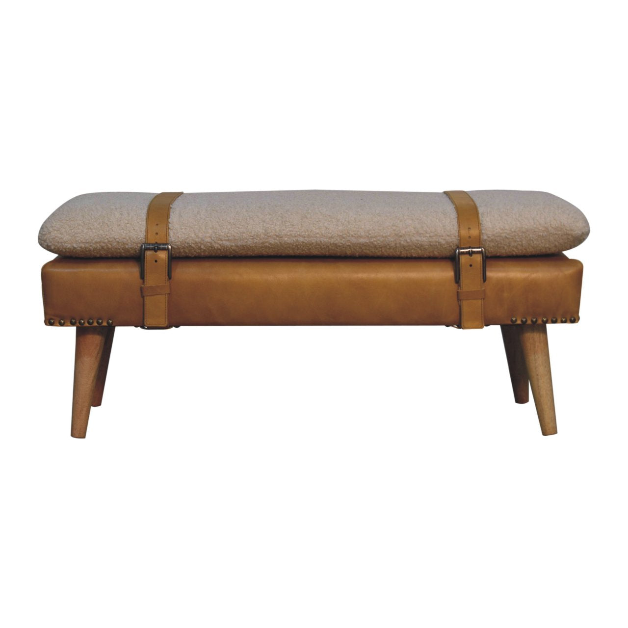 WillowStone Boucl�� Buffalo Hide Tan Leather Bench