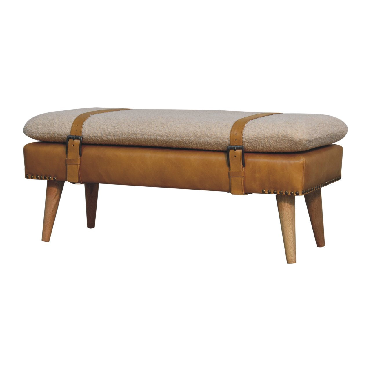 WillowStone Boucl�� Buffalo Hide Olive Green Leather Bench