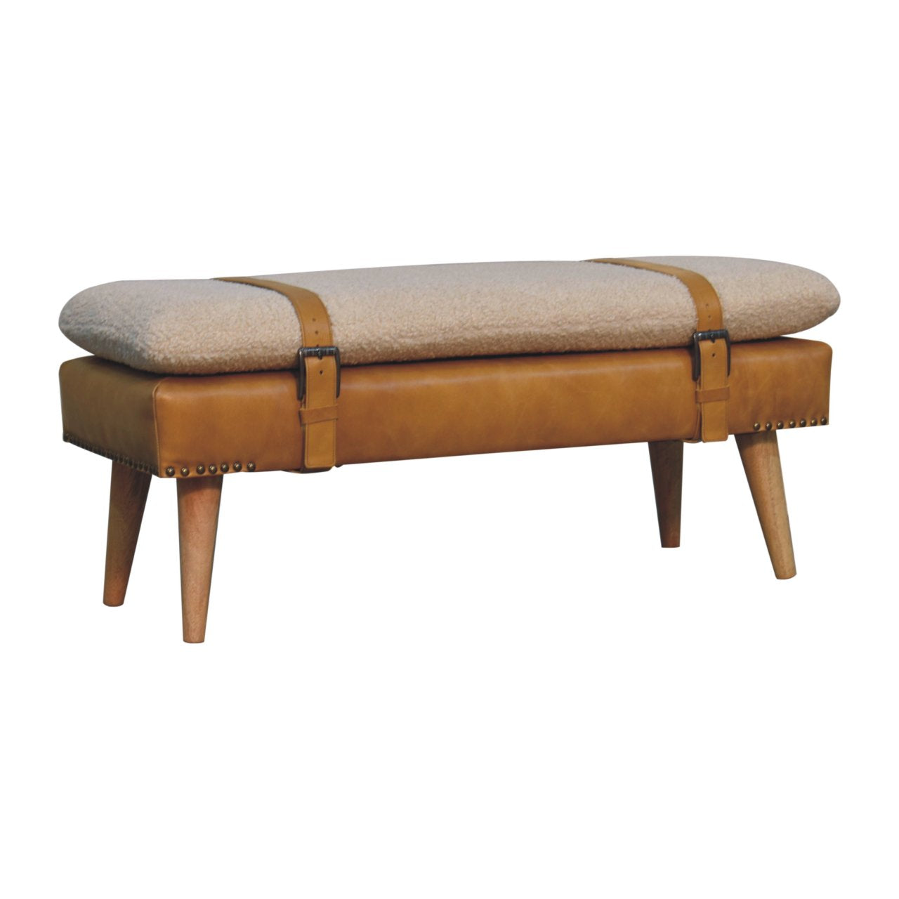 WillowStone Boucl�� Buffalo Hide Olive Green Leather Bench