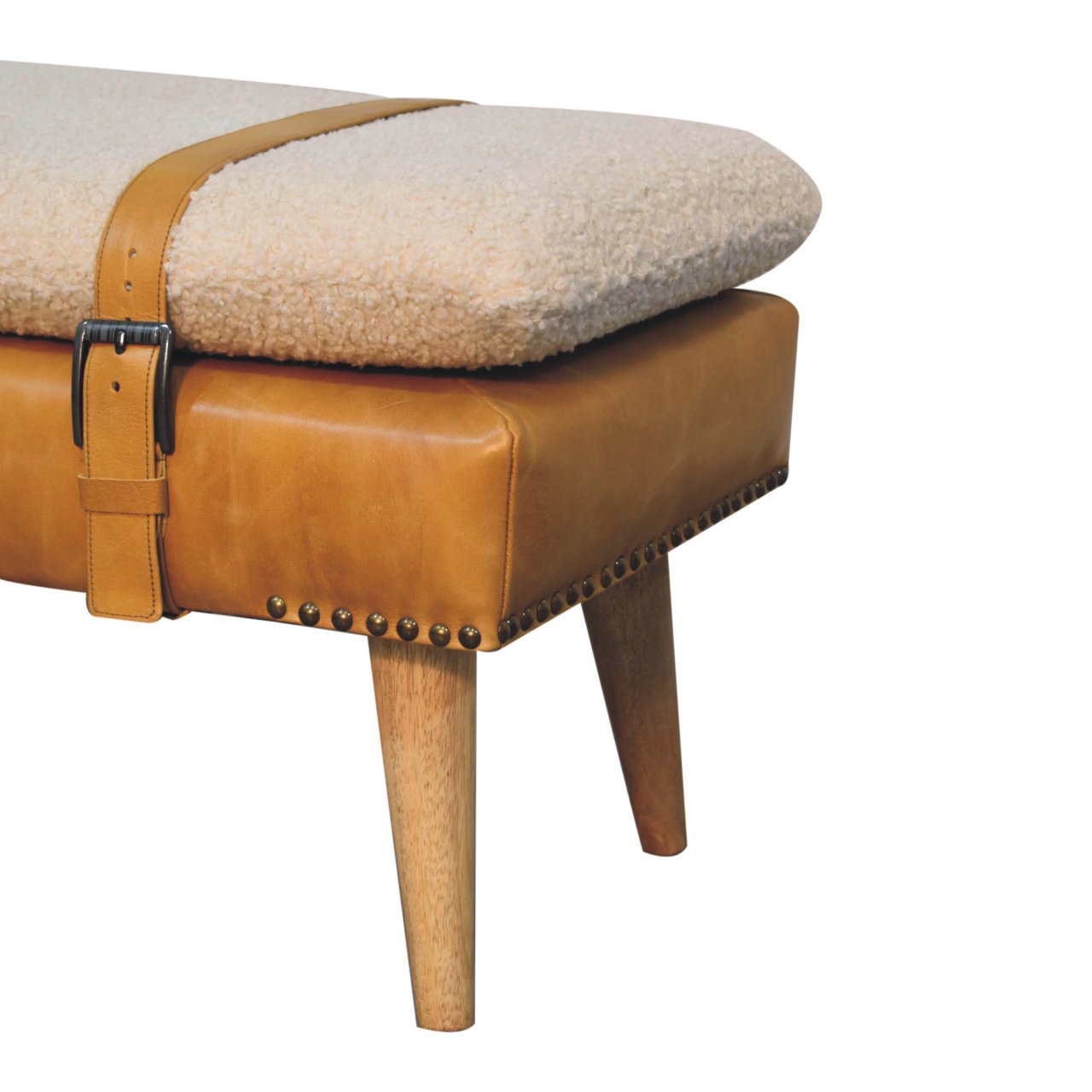 WillowStone Boucl�� Buffalo Hide Tan Leather Bench
