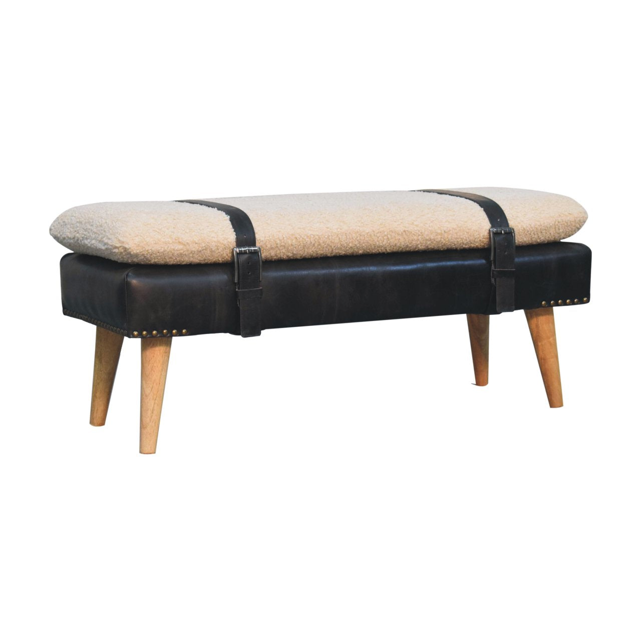 WillowStone Boucl�� Buffalo Hide Black Leather Bench