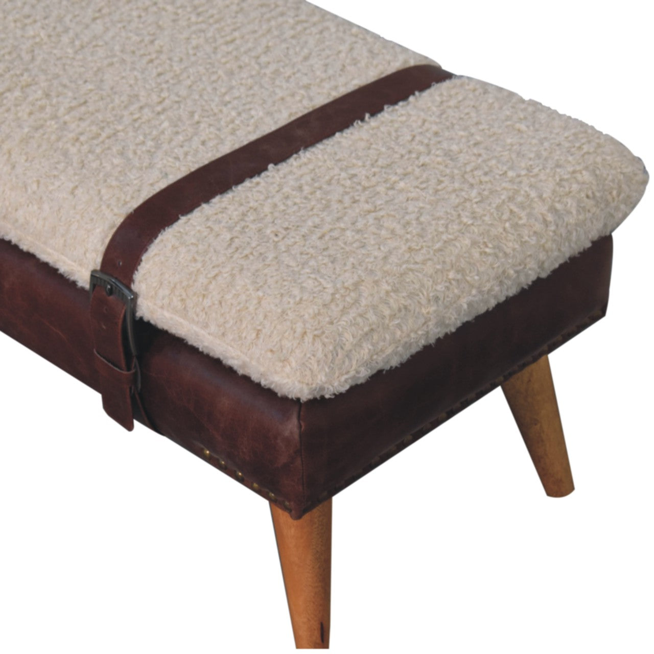 WillowStone Boucle x Brown Leather Bench