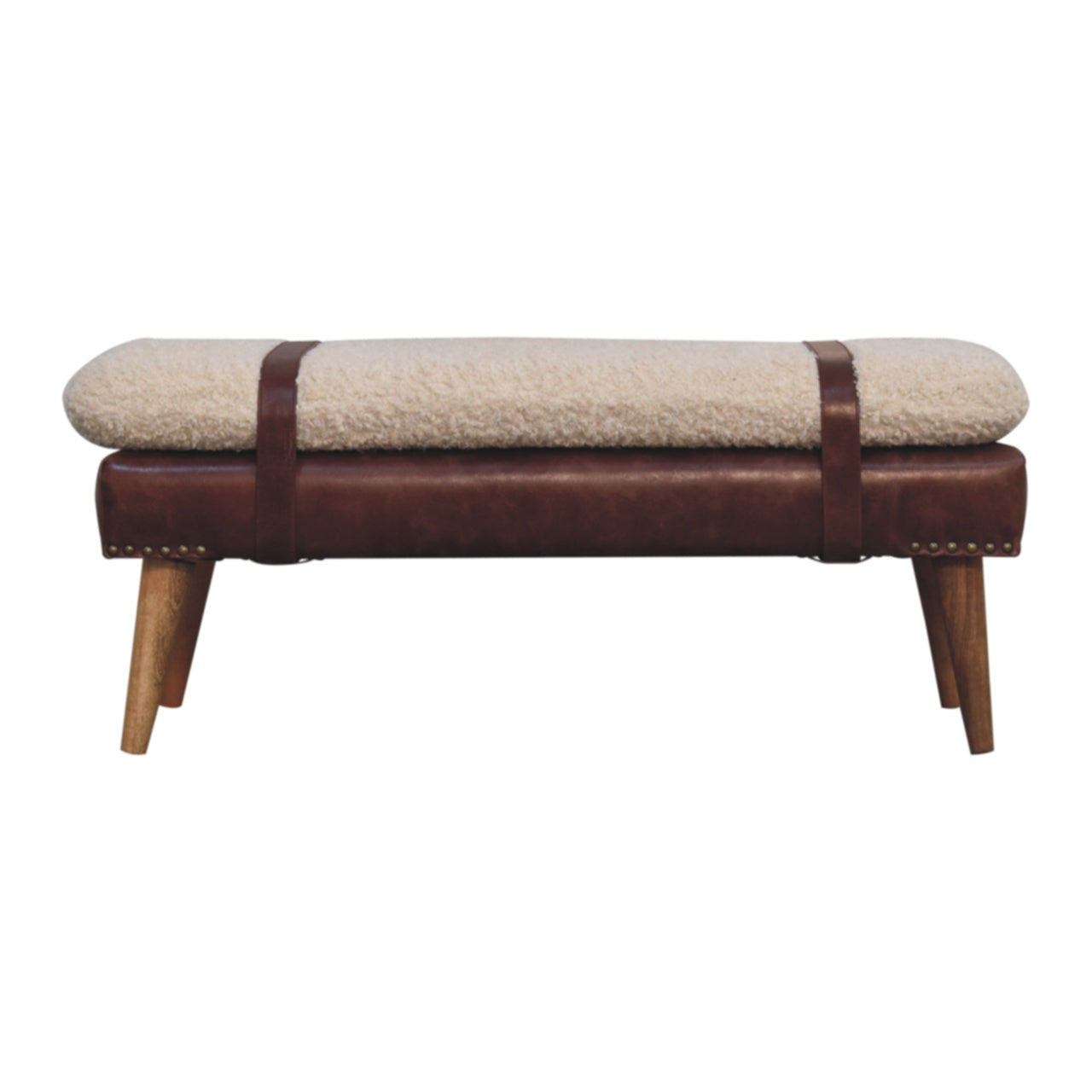 WillowStone Boucle x Brown Leather Bench
