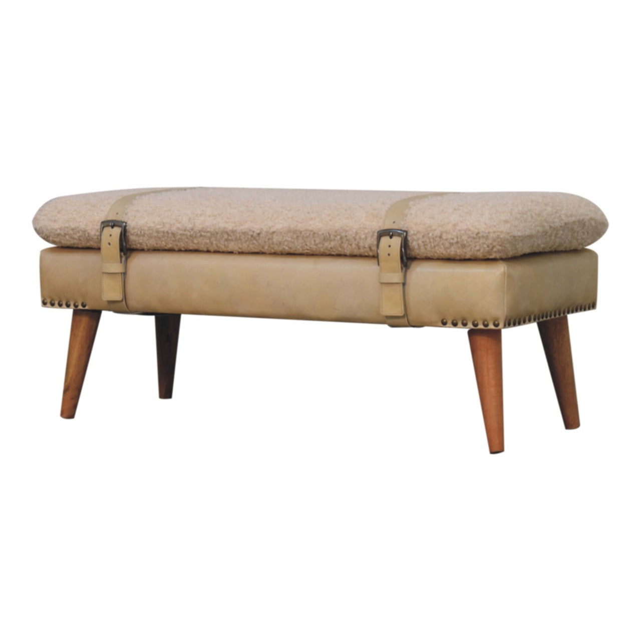 WillowStone Boucle x Beige Leather Bench