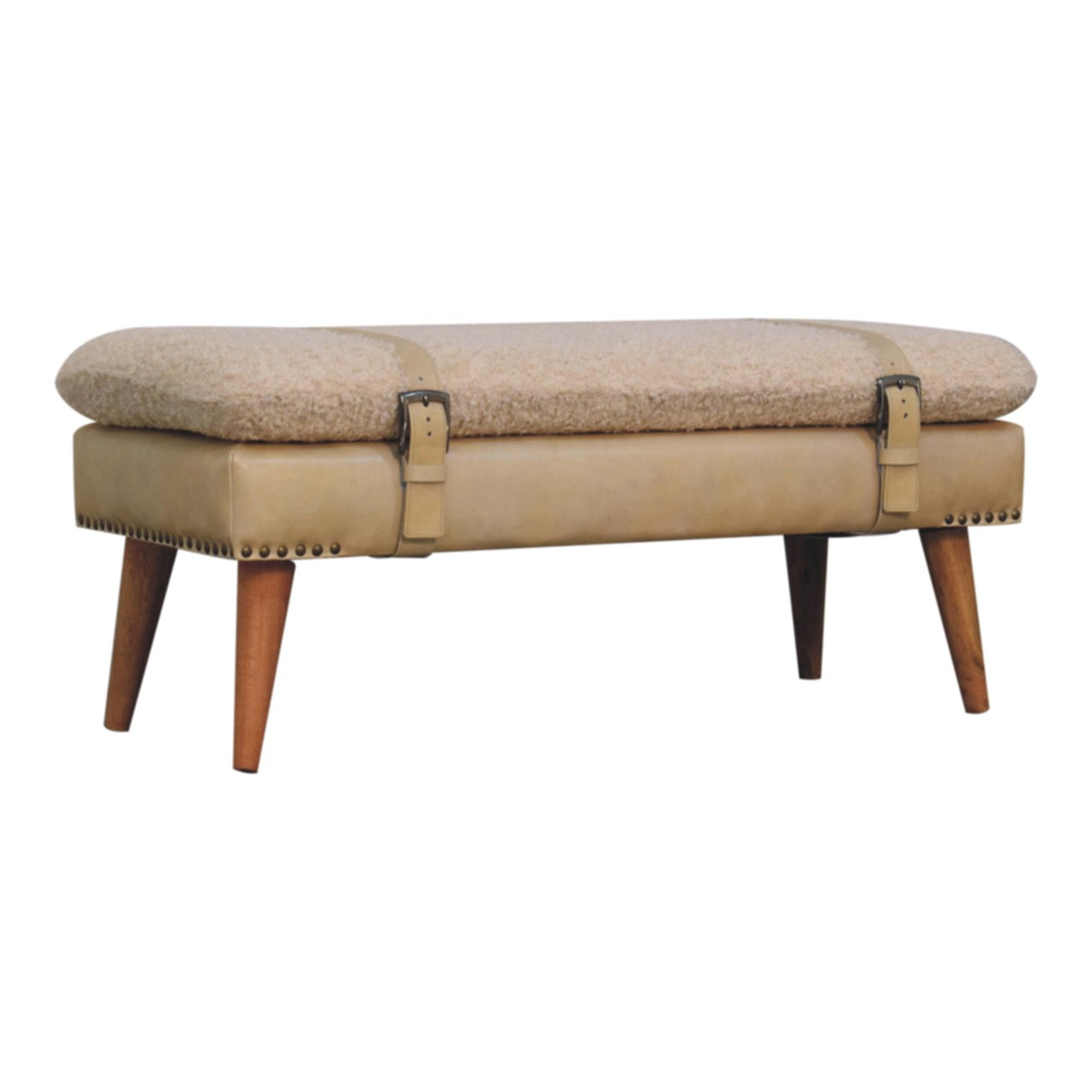 WillowStone Boucle x Beige Leather Bench