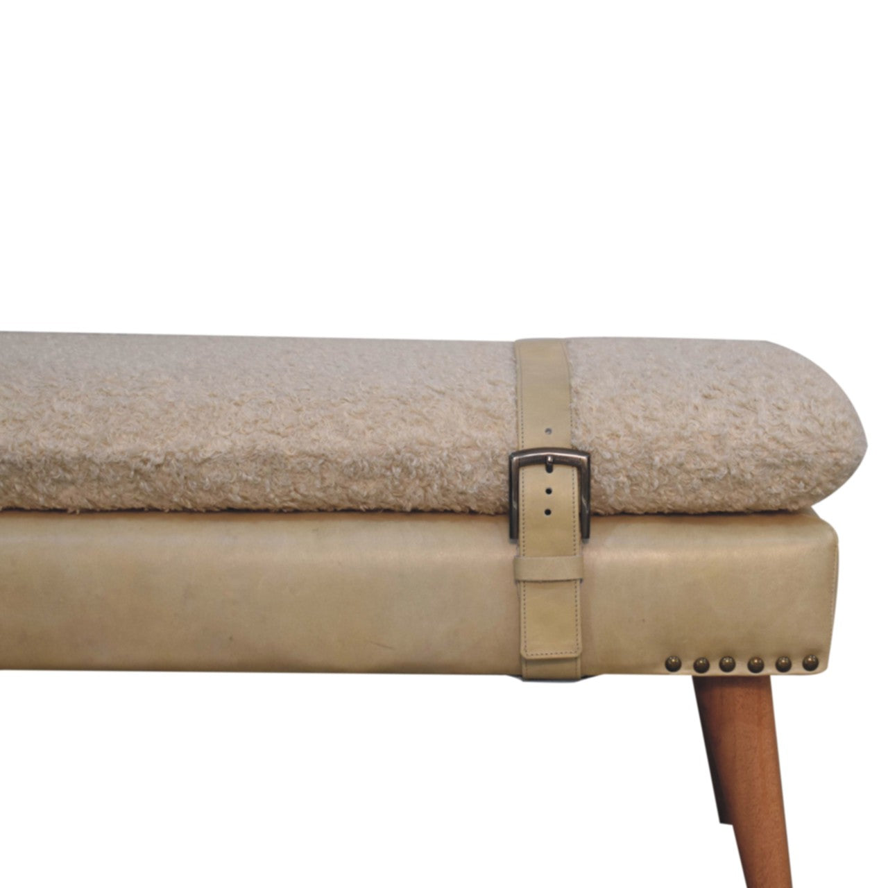 WillowStone Boucle x Beige Leather Bench