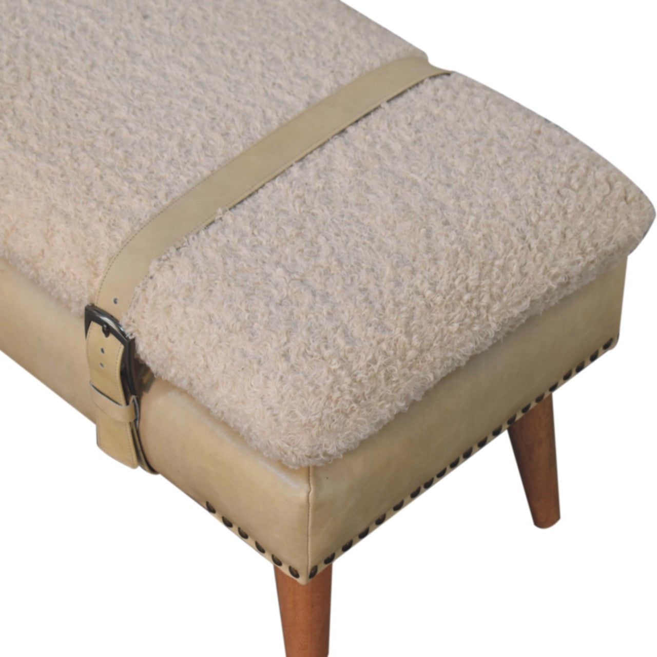 WillowStone Boucle x Beige Leather Bench
