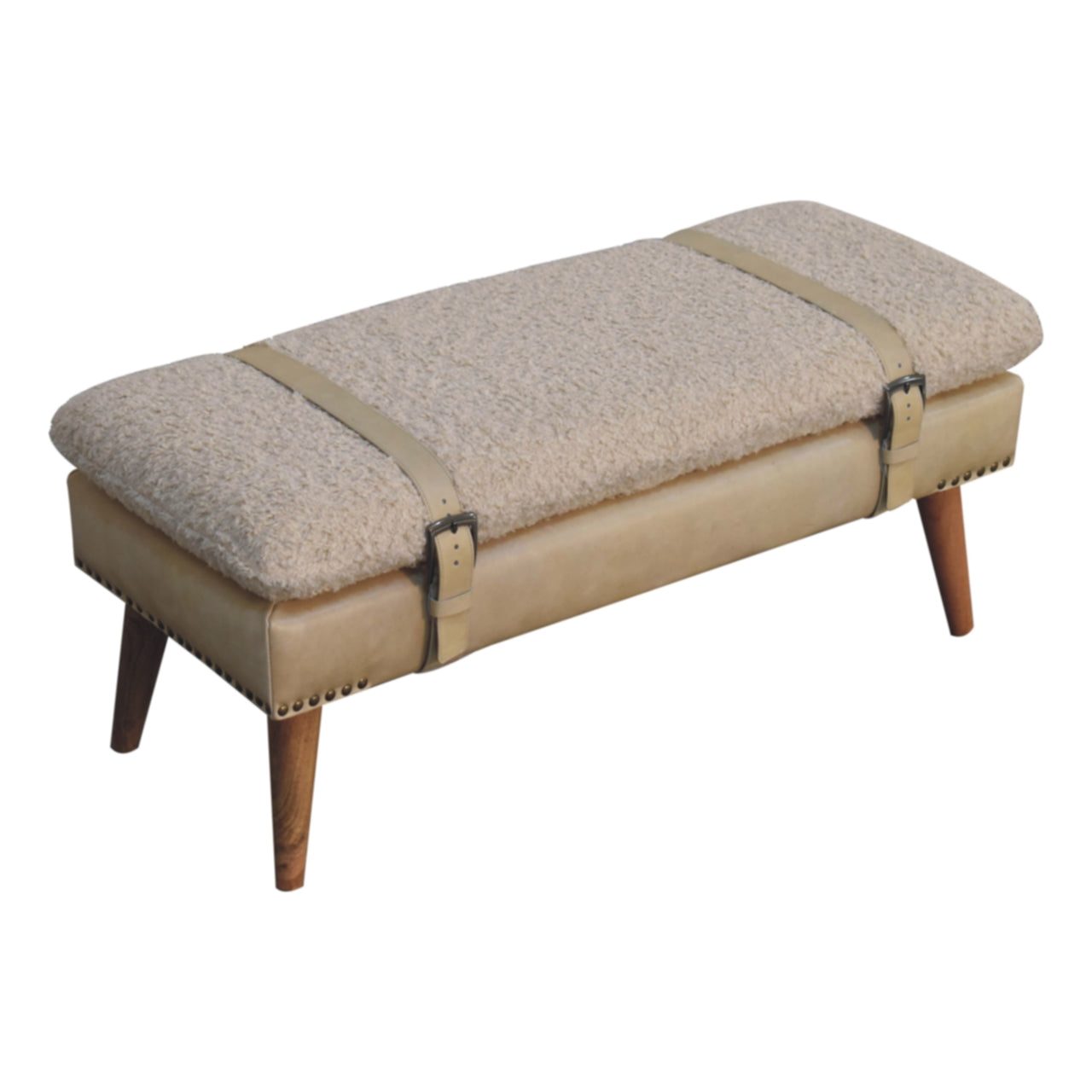 WillowStone Boucle x Beige Leather Bench