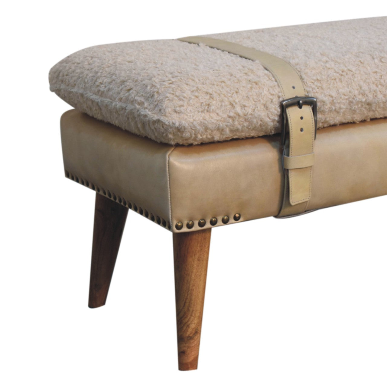 WillowStone Boucle x Beige Leather Bench