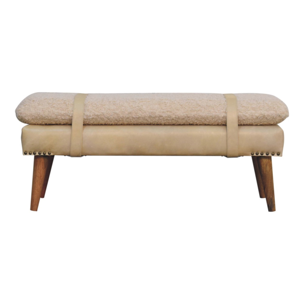 WillowStone Boucle x Beige Leather Bench