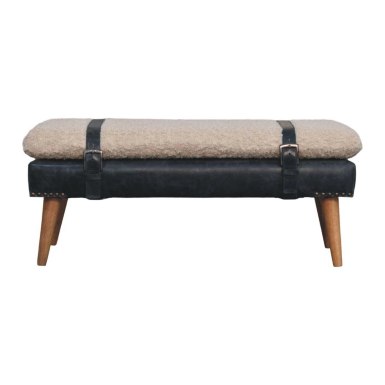 WillowStone Boucle x Black Leather Bench