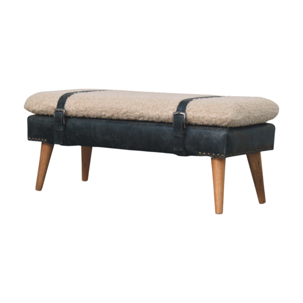 WillowStone Boucle x Black Leather Bench