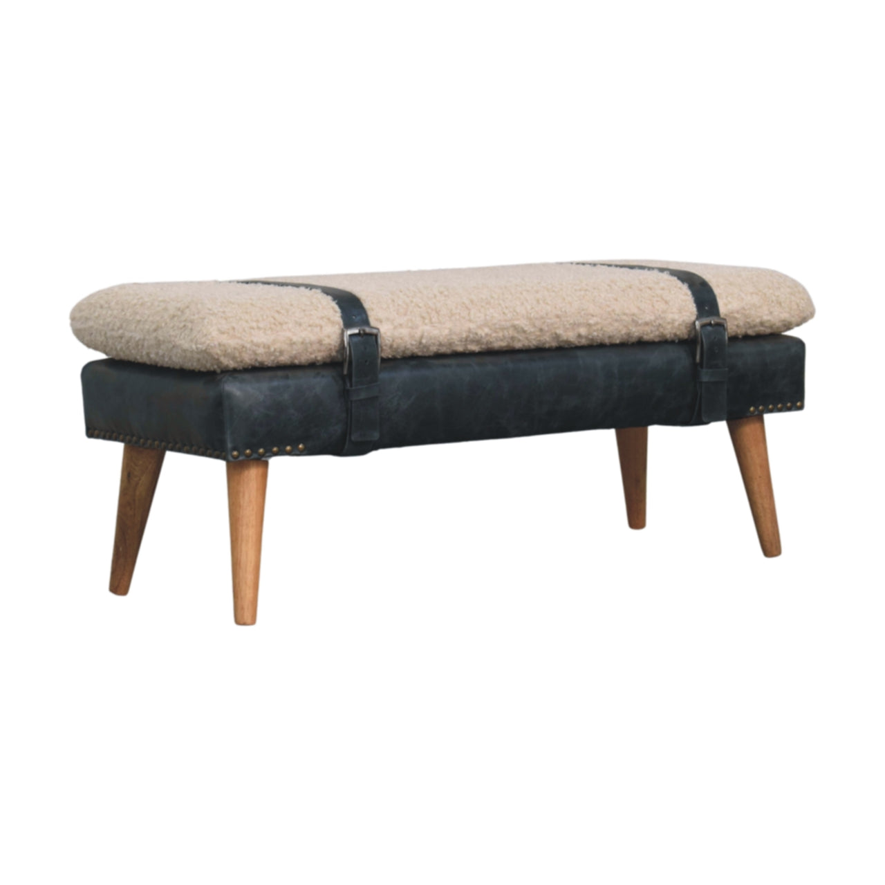WillowStone Boucle x Black Leather Bench