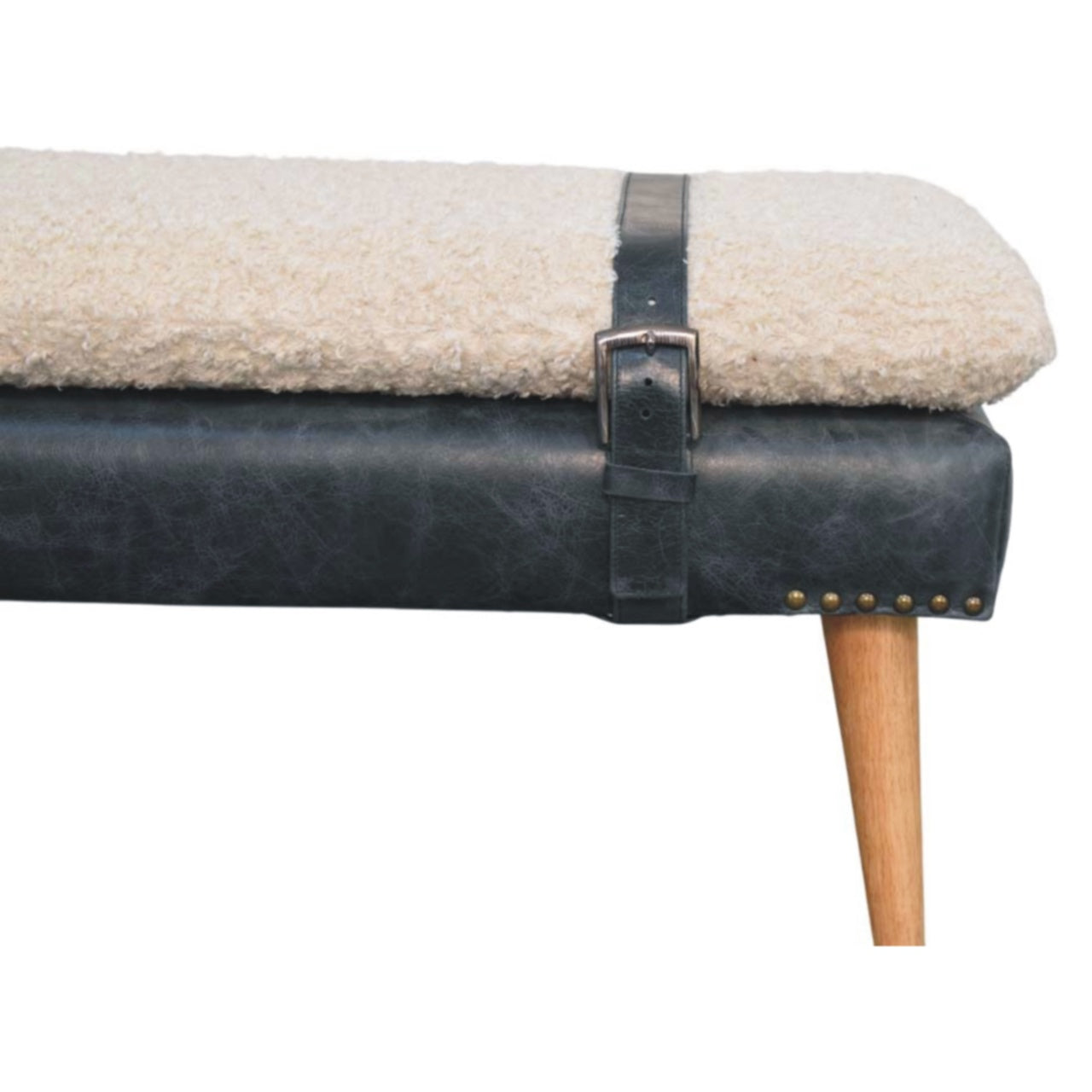 WillowStone Boucle x Black Leather Bench