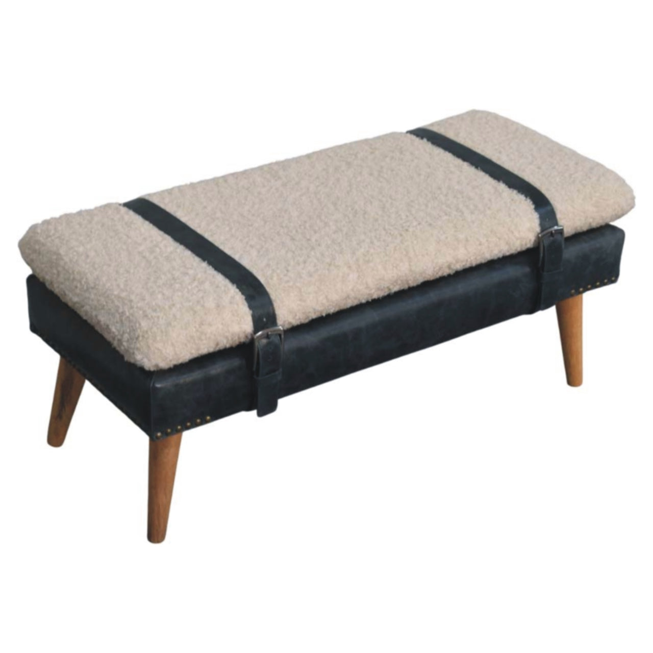 WillowStone Boucle x Black Leather Bench