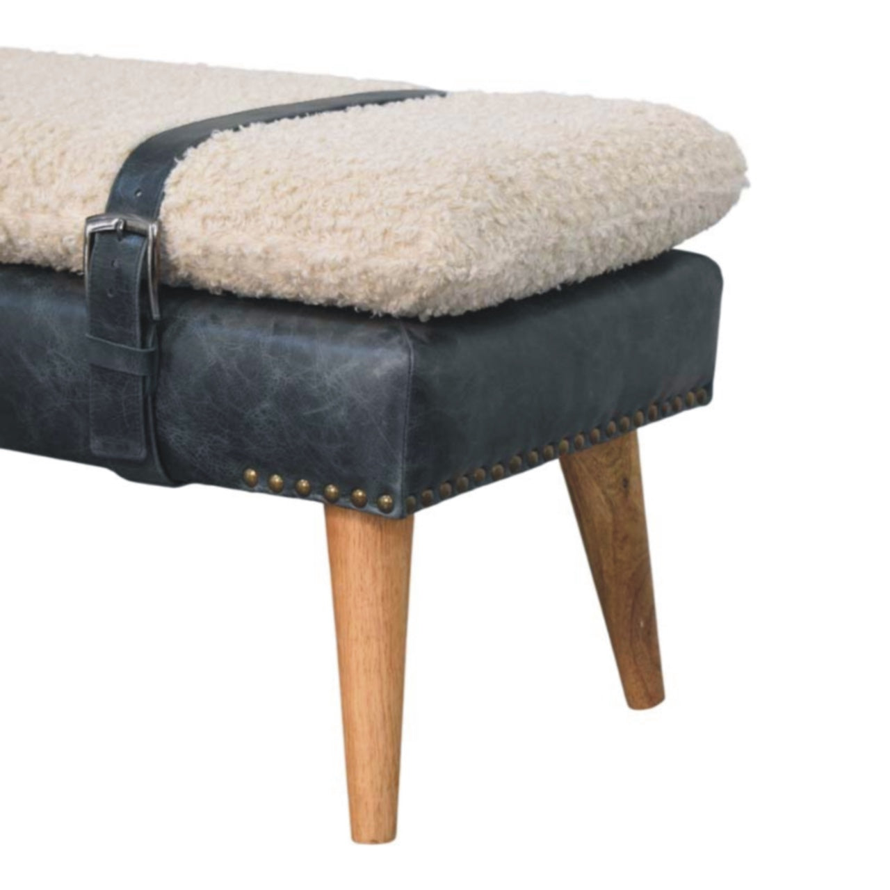 WillowStone Boucle x Black Leather Bench