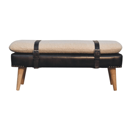 WillowStone Boucl�� Buffalo Hide Black Leather Bench