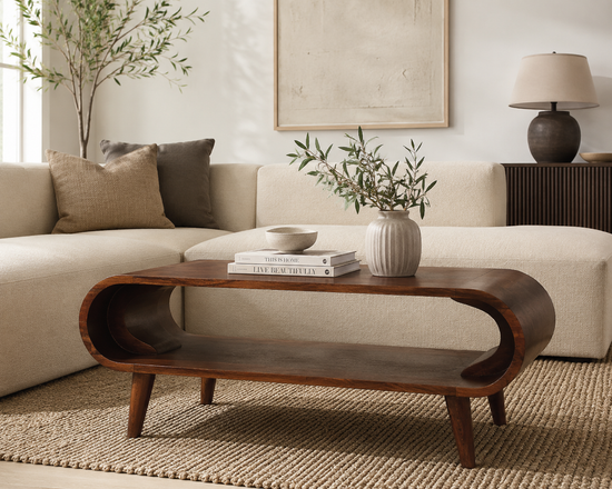 Amaya Nordic Coffee Table – Solid Wood Chestnut Finish