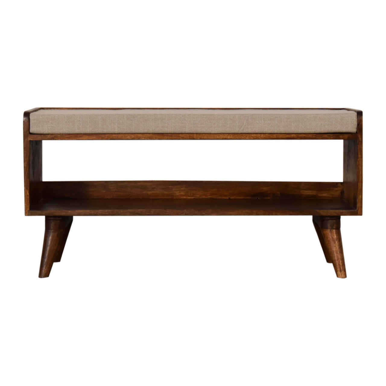 WillowStone Mud Linen Nordic Storage Bench – handcrafted solid wood furniture by WillowStone