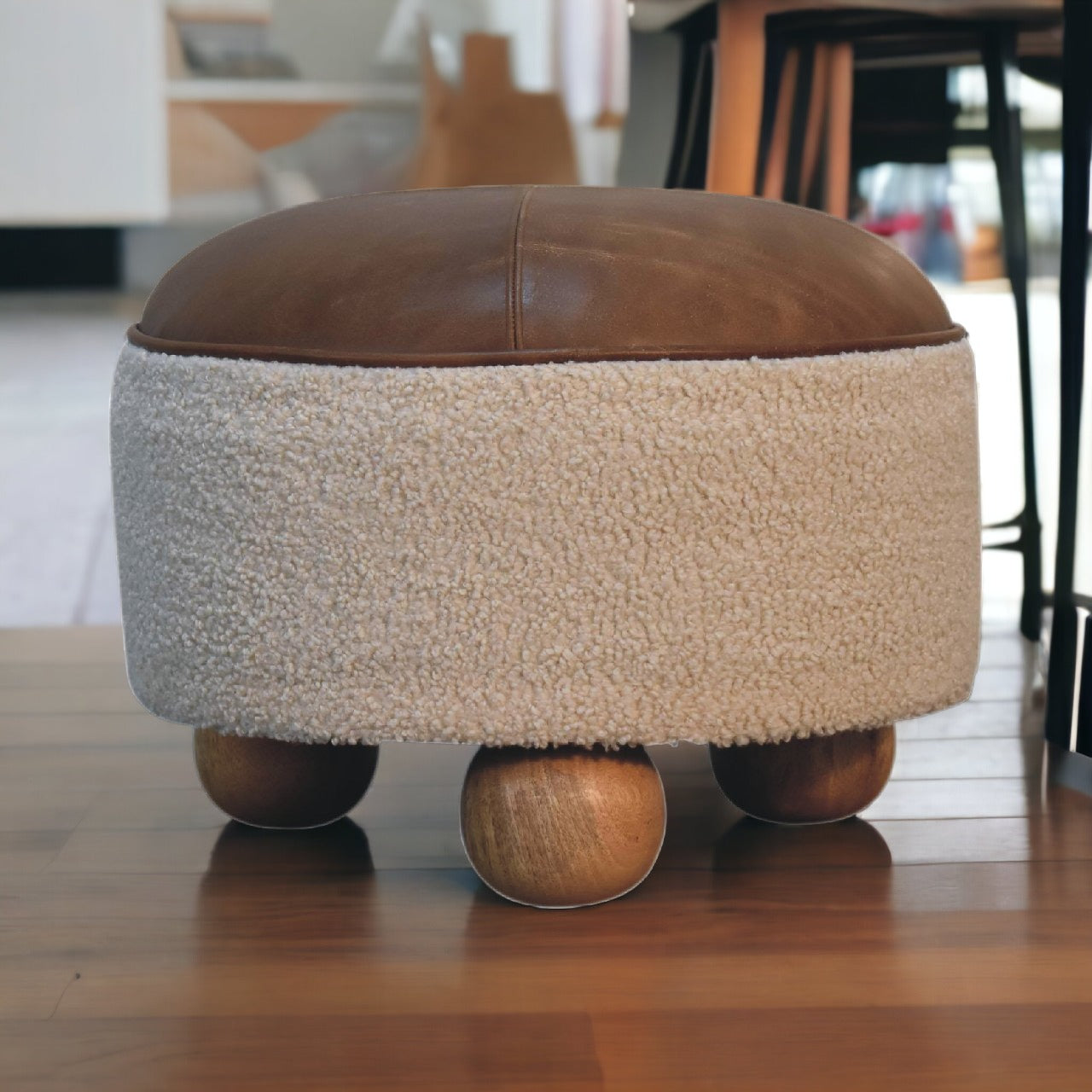 WillowStone Cream Boucle Buffalo Footstool