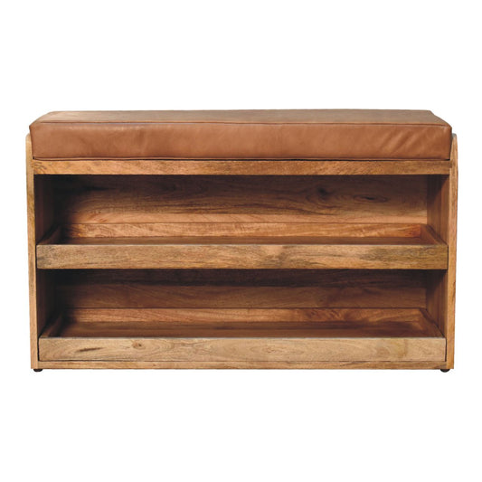 WillowStone Buffalo Hide Pull out Oak-ish Shoe Storage Bench