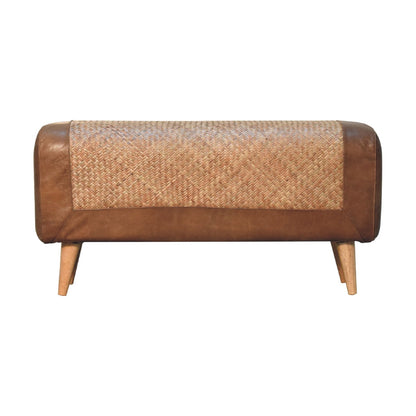 WillowStone Large Seagrass Buffalo Hide Nordic Bench – handcrafted solid wood furniture by WillowStone