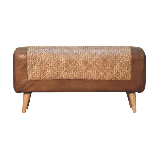 WillowStone Large Seagrass Buffalo Hide Nordic Bench