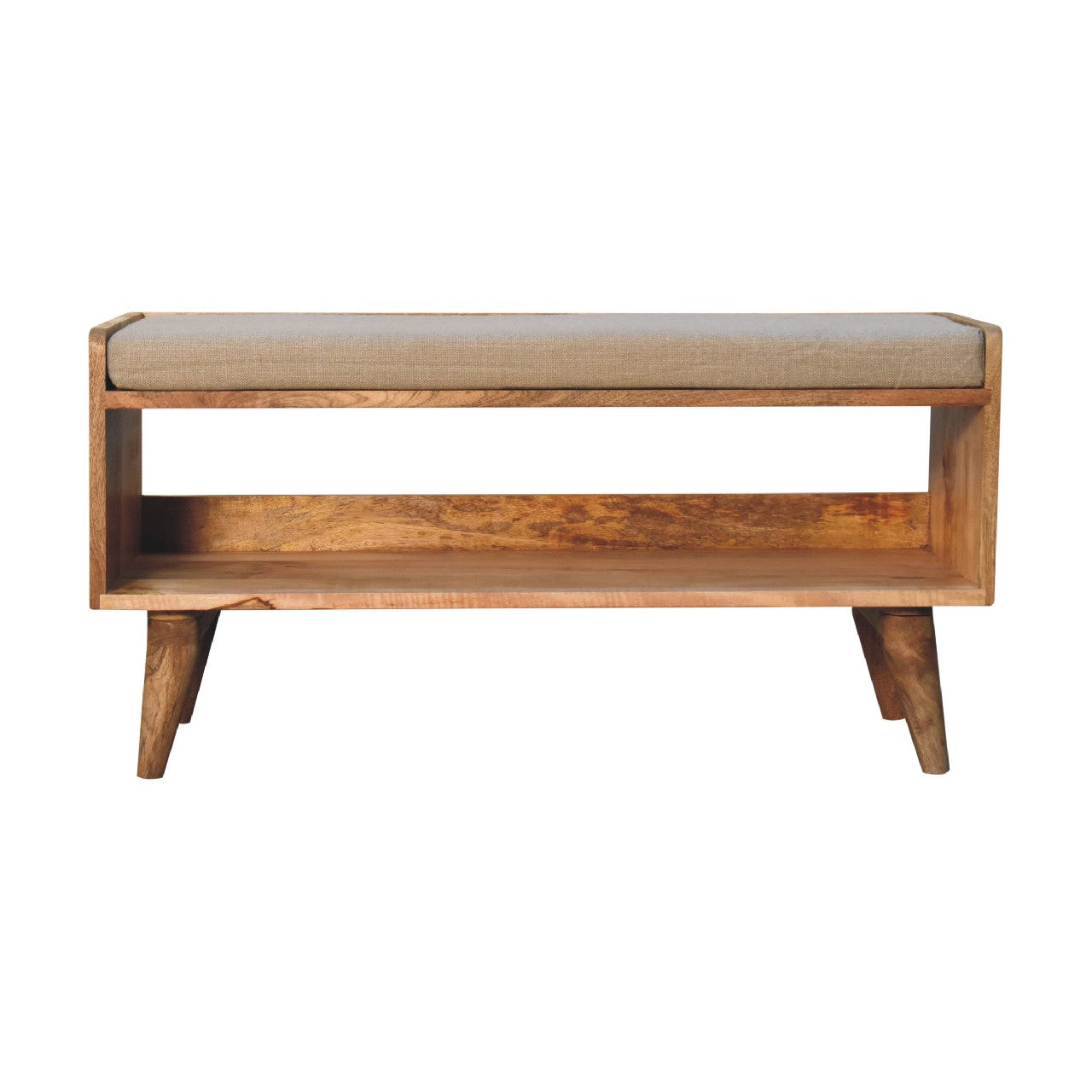 WillowStone Oak-ish Nordic Storage Bench With Mud Linen – handcrafted solid wood furniture by WillowStone