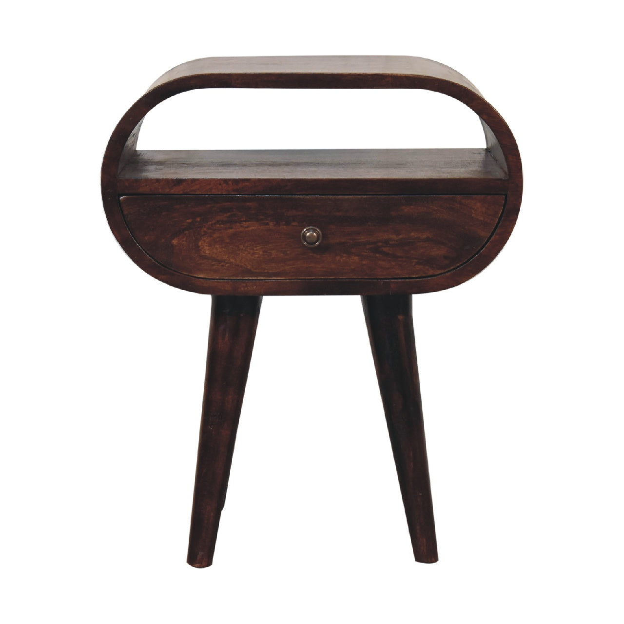 Light Walnut Circular Nightstand with Open Slot