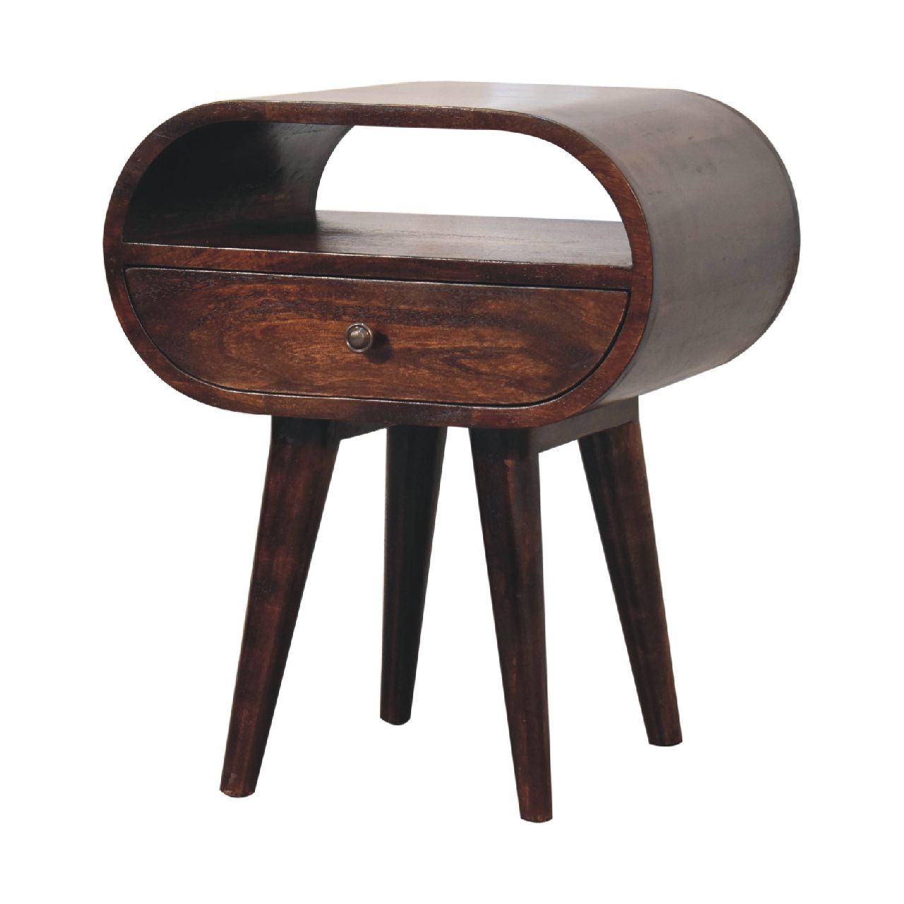 Light Walnut Circular Nightstand with Open Slot