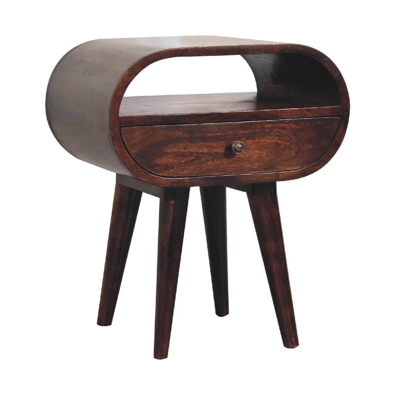 Light Walnut Circular Nightstand with Open Slot