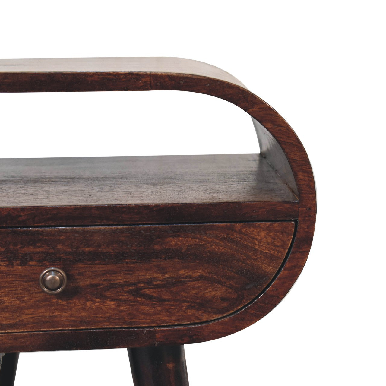 Light Walnut Circular Nightstand with Open Slot