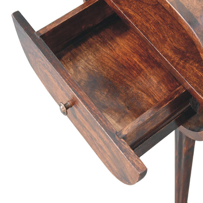 Light Walnut Circular Nightstand with Open Slot