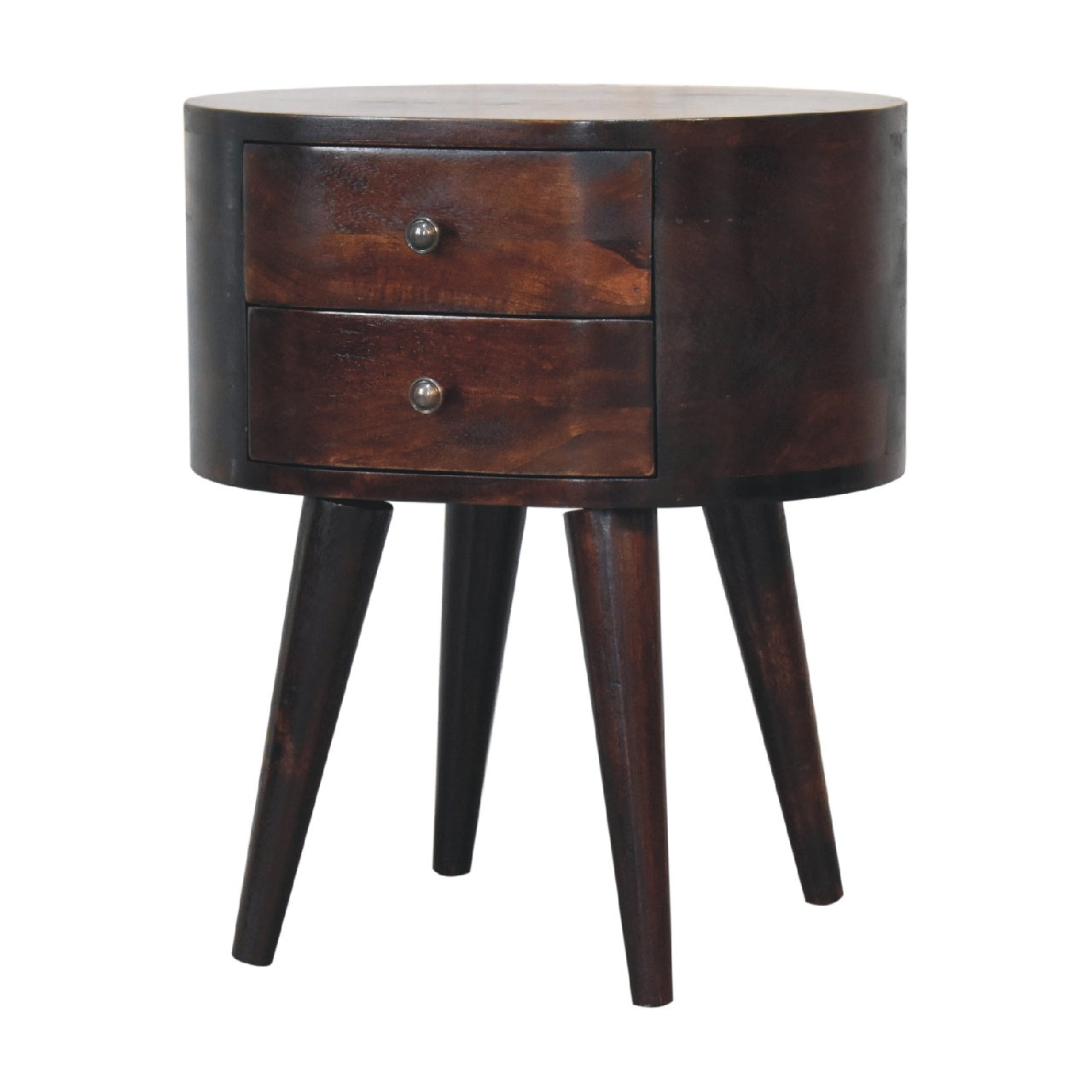 Light Walnut Rounded Nightstand Table