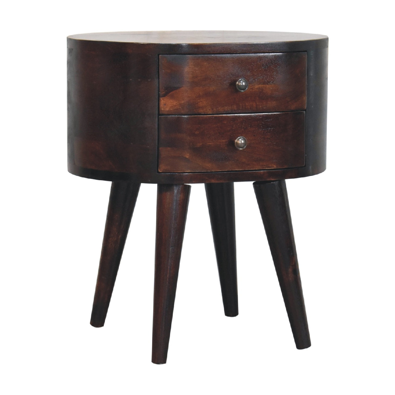 Light Walnut Rounded Nightstand Table