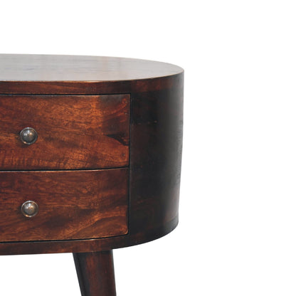 Light Walnut Rounded Nightstand Table