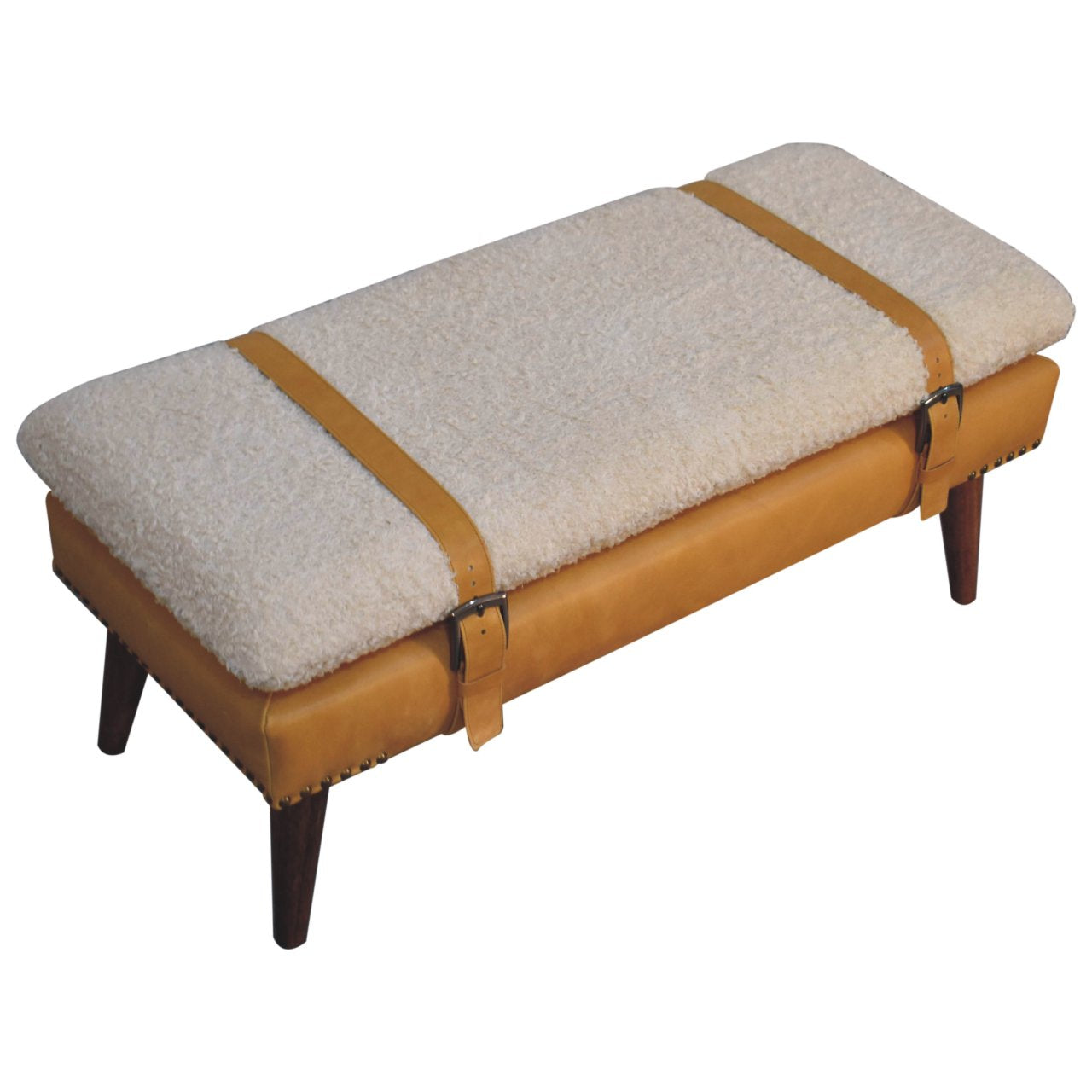 WillowStone Boucle x Tan Leather Bench
