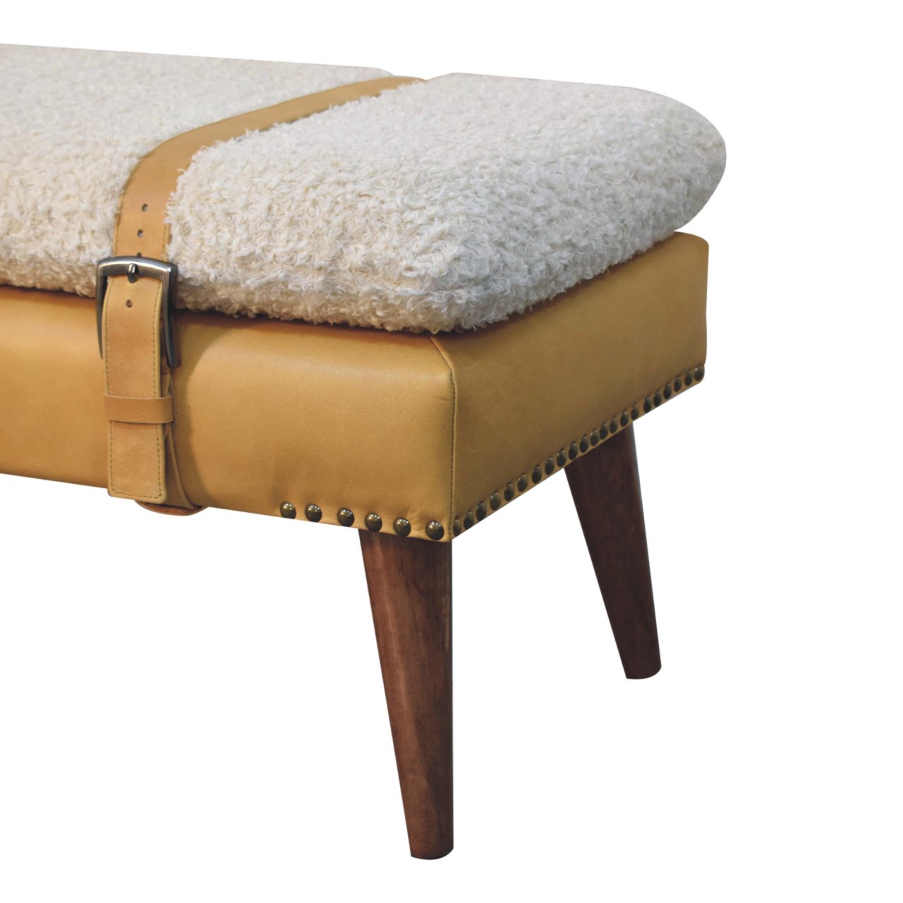 WillowStone Boucle x Tan Leather Bench