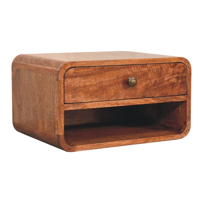Curved Honey Caramel Wall Mounted Bedside with Open Slot