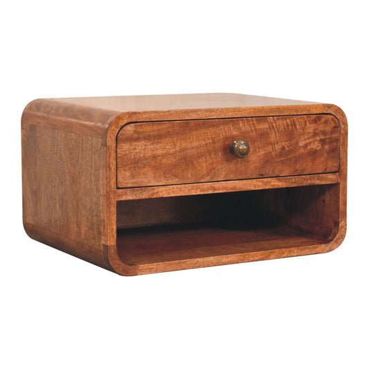 Curved Honey Caramel Wall Mounted Bedside with Open Slot