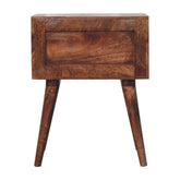 Discover the Honey Caramel Edessa Bone Inlay Bedside, a handcrafted nightstand with a drawer and elegant bone inlay design, perfect for any bedroom space.