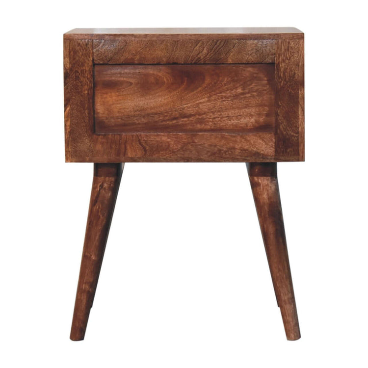 Discover the Honey Caramel Edessa Bone Inlay Bedside, a handcrafted nightstand with a drawer and elegant bone inlay design, perfect for any bedroom space.