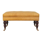 Honey Caramel Buffalo Ash Black Leather Ottoman – Front View