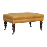 Honey Caramel Buffalo Ash Black Leather Ottoman – Angled View